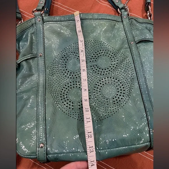 Coach Aubrey Aqua Marine-2 Tone Patent Leather Tote W/Shoulder Strap & Handles - Picture 15 of 16